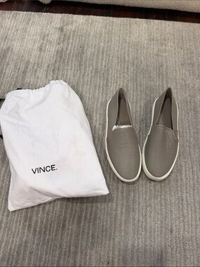 Vince Perforated Slip-On Sneakers in Taupe and White